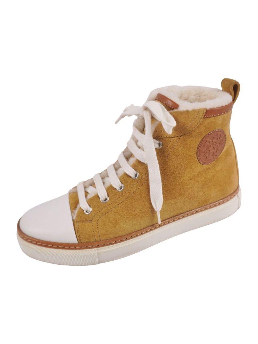 Hermes Sneakers Jimmy Shearling High Cut Lace-up Shoes Brown